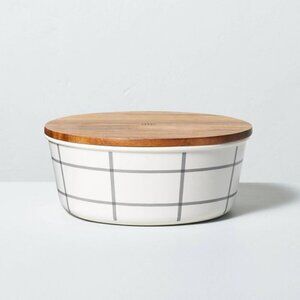 Hearth‎ & Hand 34oz Grid Bamboo Melamine Bento Food Storage Box Wood Top Gray